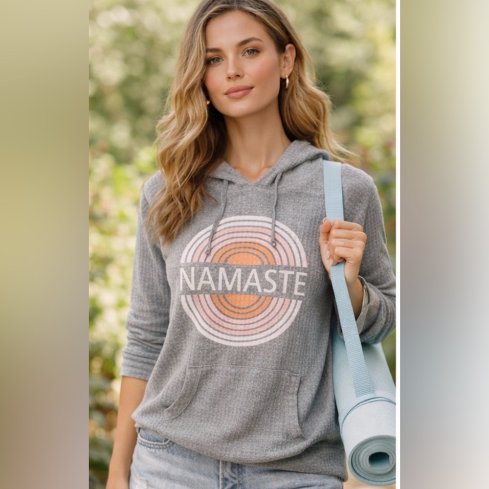 Waffle Knit Hooded Sweatshirt - Namaste - Picture 4 of 10